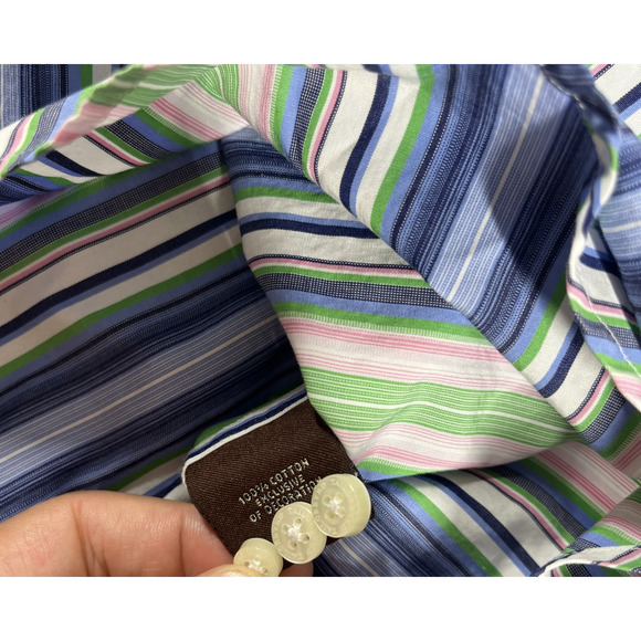 Tailorbyrd Button Up Shirt Mens Large Golf Chunky Stripe Colorful Spring Preppy - Picture 7 of 13